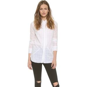 RtA Top Joni Denim Plaid Voile Button Down Shirt Blouse